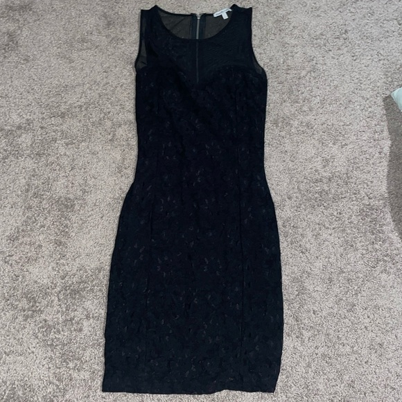 Size Small, black mini cocktail dress, top shoulder see-thru mesh - Picture 1 of 2